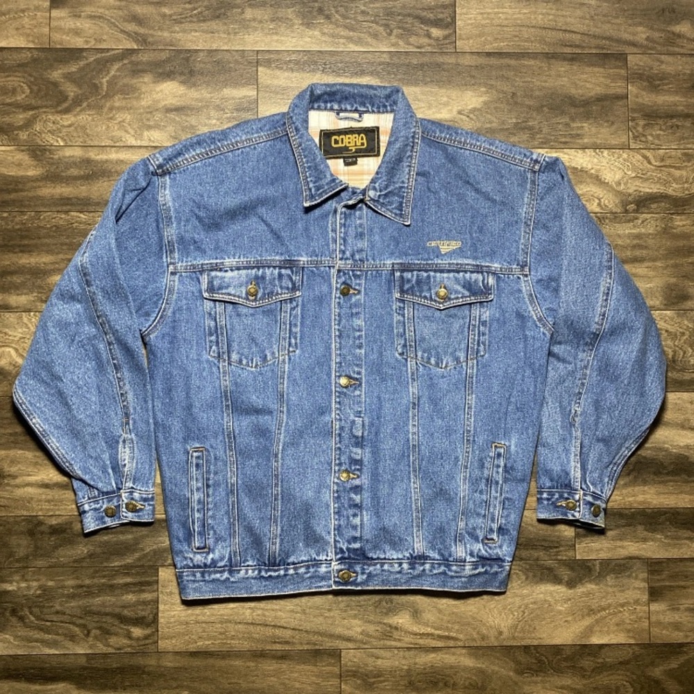 COBRA Denim Trucker Jacket Mens Size XL Blue Washed Type 3 Vintage 90s CERTIFIED